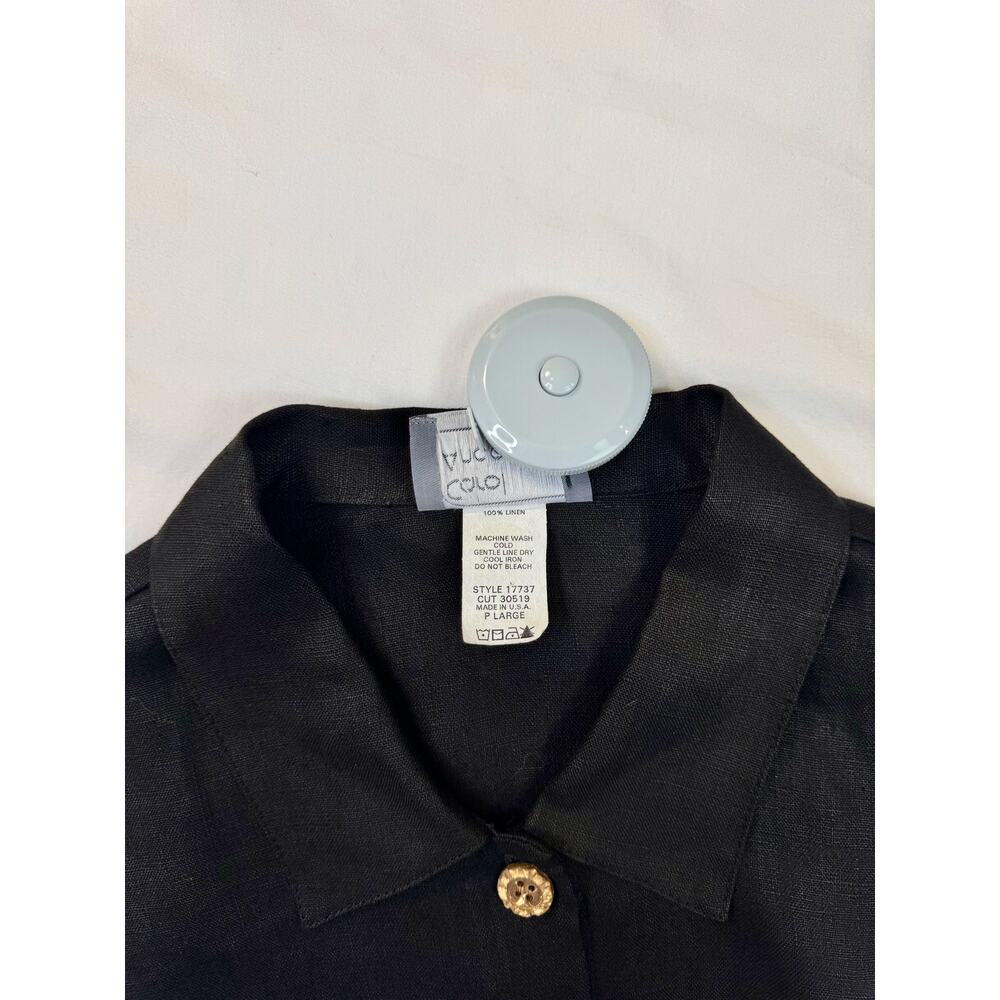 Carol Anderson Vintage Linen Shirt Black Women's Large Petite Lagenlook Coastal - Picture 6 of 13